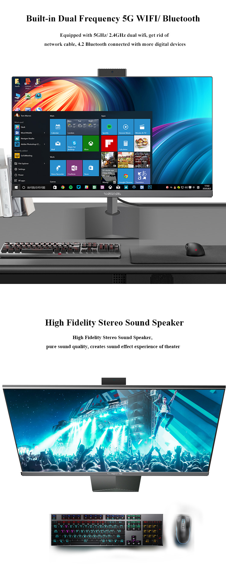 23.8 Inch Octa Core Business Monoblock Computer SSD 256G 512G Barebone Desktop AIO PC All In One