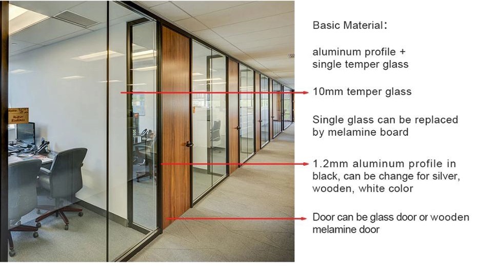 EBUNGE Office Partition Modular Aluminum Tempered Full Height Glass Partition Wall For Office Fit Out