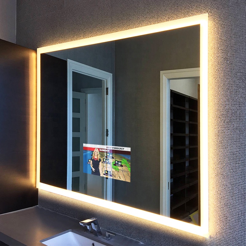 Frameless Lighted Mirror TV Touch Screen Backlit Mirror With TV High Tech