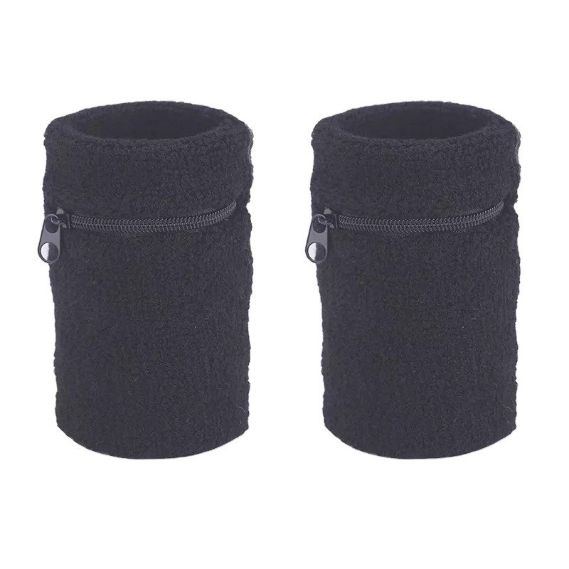 Custom Tennis Wrist Band Breathable Sport Cotton Sweatband with Zipper Lock