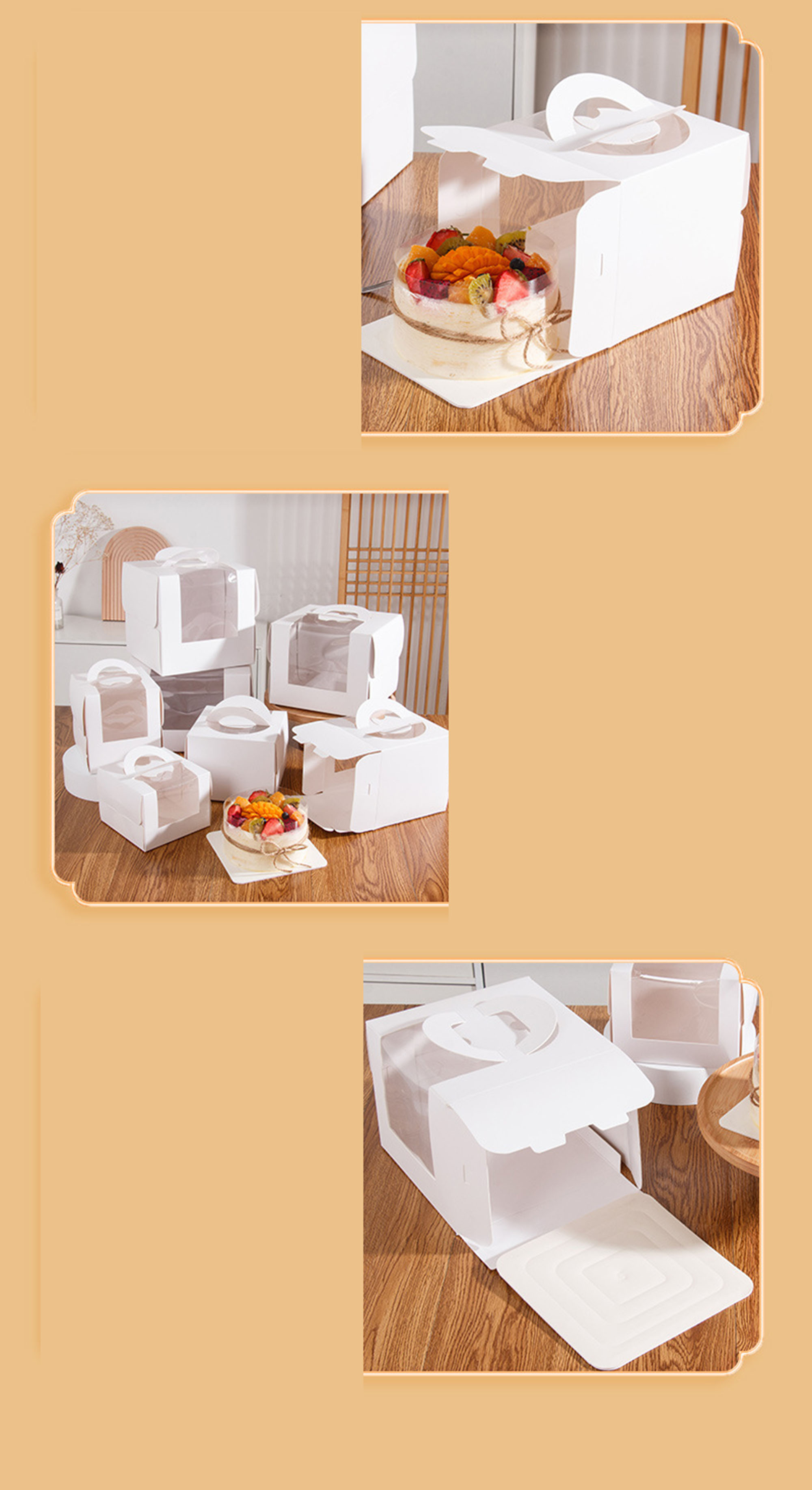 White Open Window 3inch 4inch 6inch 8inch Birthday Cake Box made of Uncoated Craft Paper