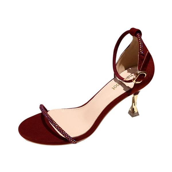 YTH006 Sandals Female New Summer Net Red All-Match Stiletto Buckle Sexy Mid-Heel