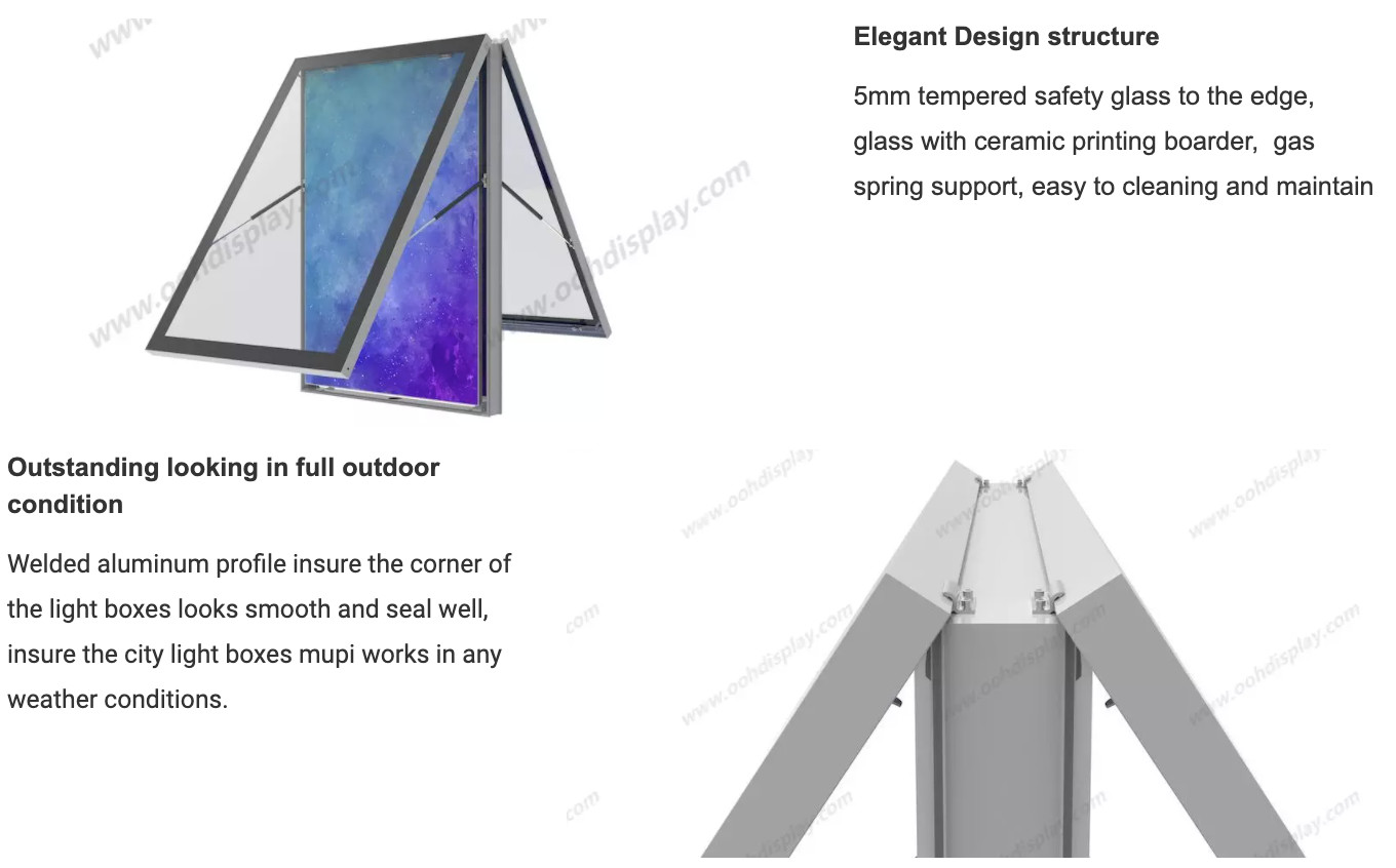 Aluminum Alloy IP55 Scrolling Poster Display Mupi Light Box Floor Standing