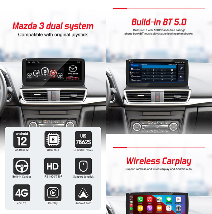 Joystick Android Car Radio Stereo , Octa Core Android Head Unit Fit MAZDA 3
