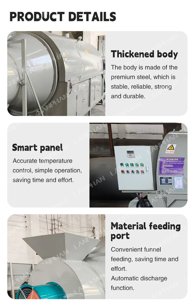 Roller Drying Machine Industrial Agricultural Fields , Fruit Hulls , Crops Drum Dryer Equipment