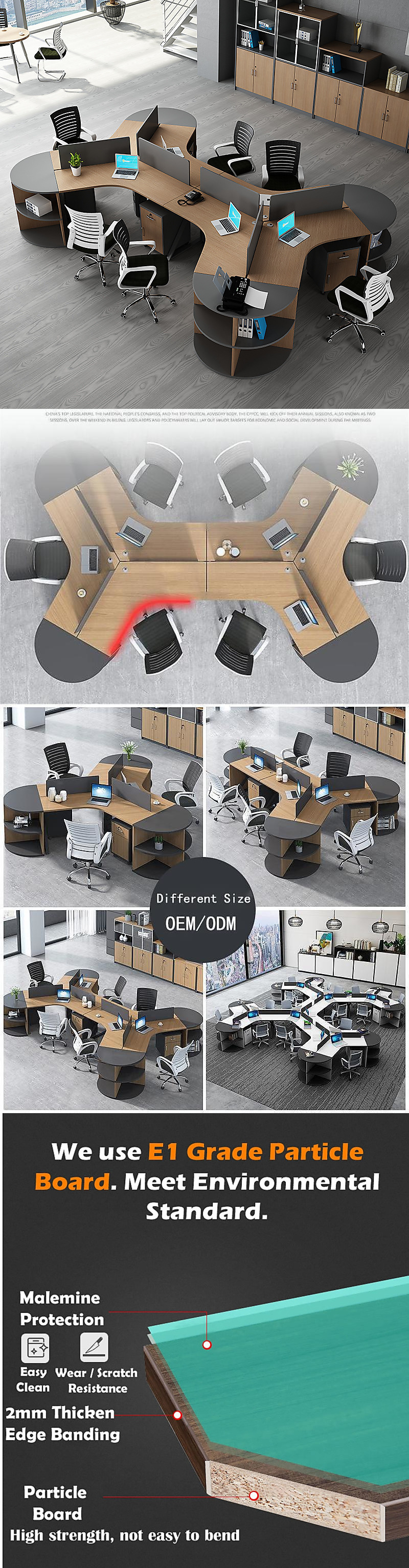 Office Furniture CBD Company Staff Desk with 2/3/6 Workstations and Partition Combination