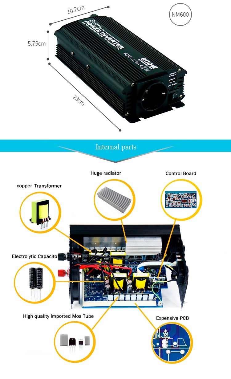 ODM Aluminum Off Grid Modified Sine Wave Inverter 600 Watt Portable