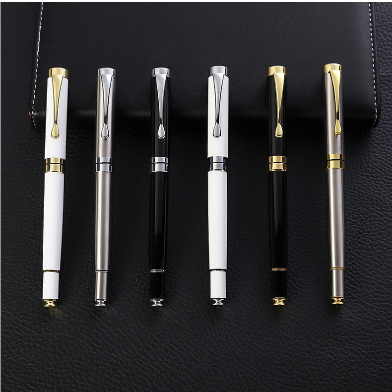 Custom Logo Printing Black White Slim Metal Ball Point Pen for Customized Color Gift