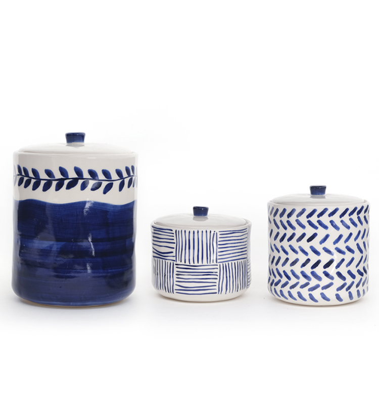 White Household Stoneware Coffee Canister Kitchen Coffee Suger Tea Round Ceramic Canister With Lid