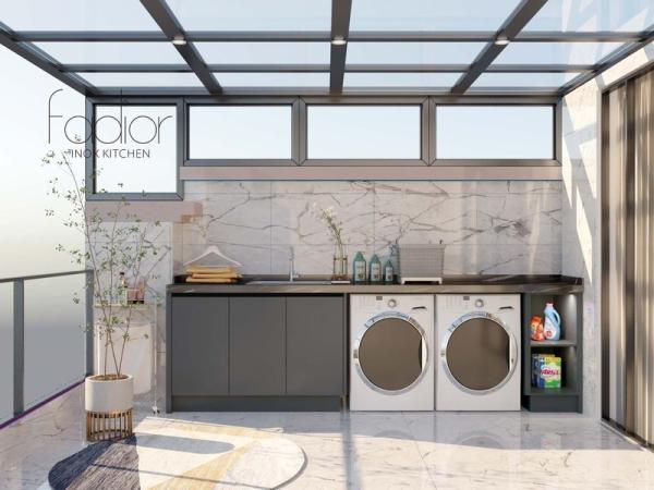 Meridian Gray Stainless Steel Balcony Storage Cabinet With Black Quartz