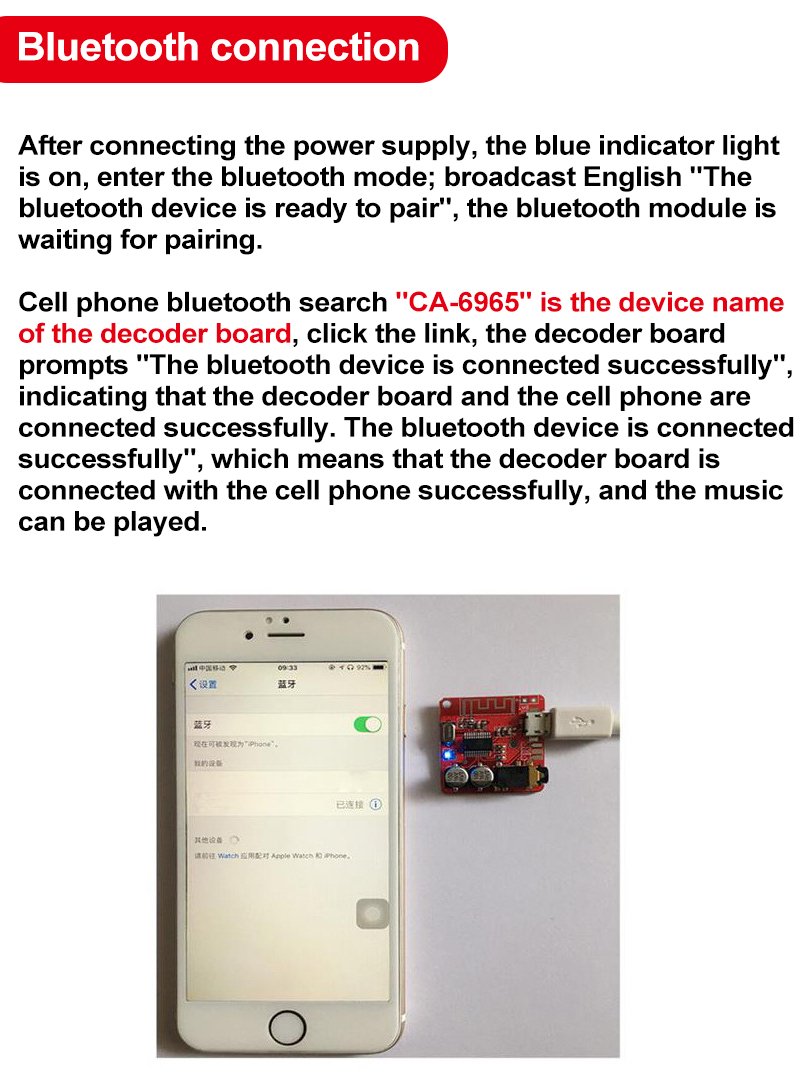 2 Channels 5V CA-6965 BT5.0 Audio Receiver Board for Wireless Stereo Music Module