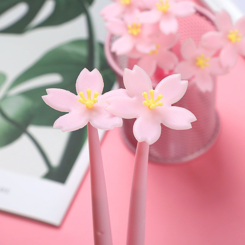 12pcs Cute Pink Flower Gel Ink Pens Writing Pens 0.5 Mm Black Ink Fun Kawaii Pens Bulk For Kids Office School Supplies