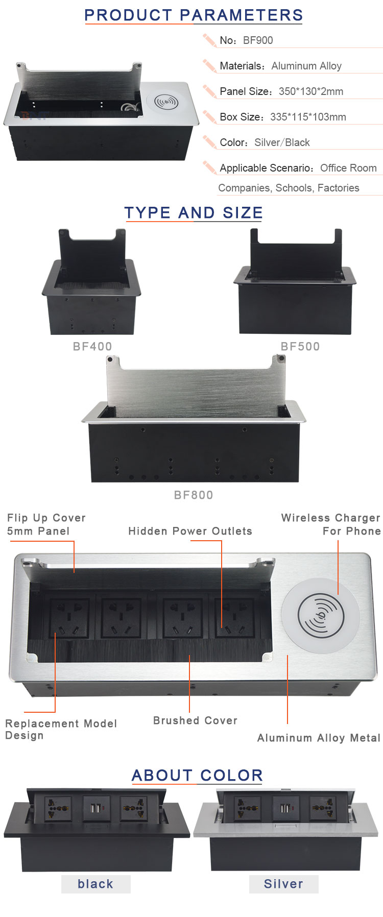 Office table mounted brush table socket outlet with wireless charger