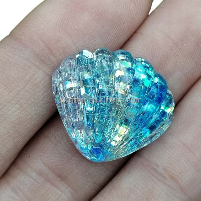 ployester Resin Glitter Mermaid Sea Shall and Glitter Sequin Mermaid Tail Resin Flat Back DIY Clip Thin Resin Crafts