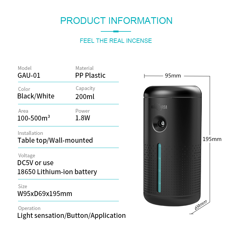 Room Aroma Scent Machine Silent Work Battery Recharging Diffuser 200ml Capacity