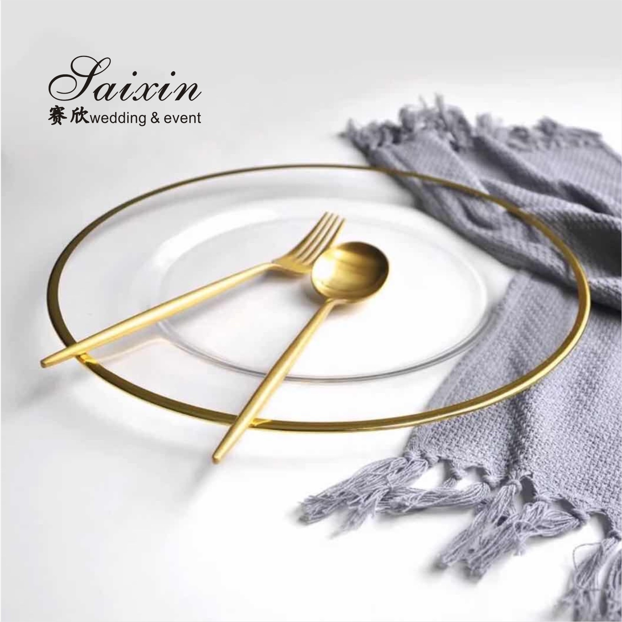 SX-P054 New Luxury Diamond Rim Mirror Glass Plate For Weddings Event