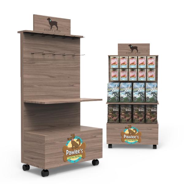 Dog And Cat Products Cleaning Toy Wooden Half Tray Floor Display Shelf For Pet