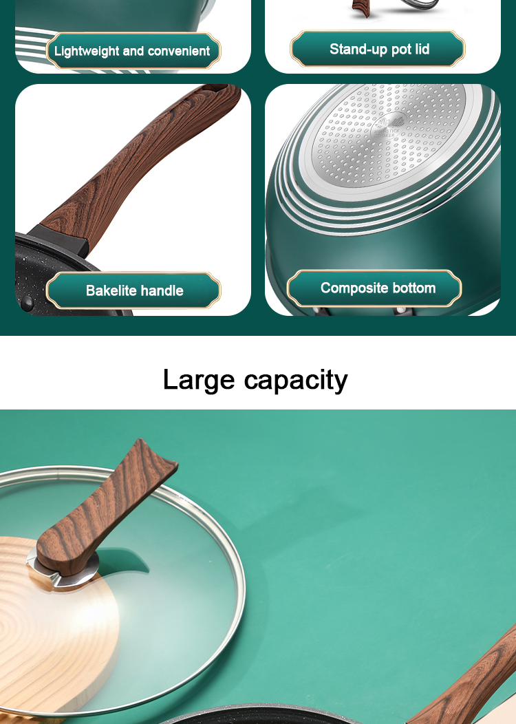 30 / 32 / 34Cm Kitchen Cookware Aluminum Non Stick Wok Pan With Lid
