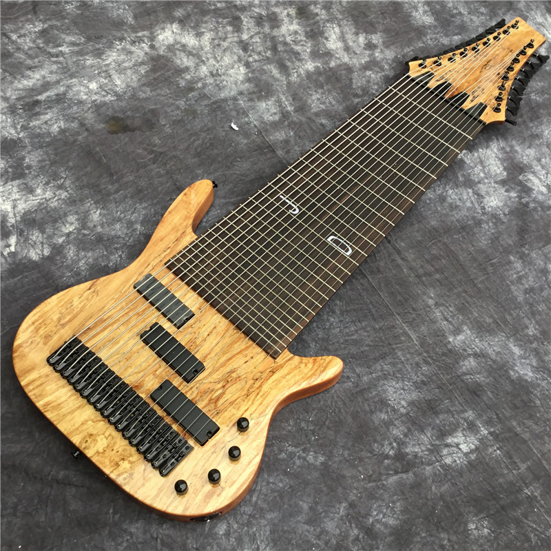 Custom 17 Strings Neck Through Body Electric Bass Guitar with Rosewood Fingerboard Fretless Inlay