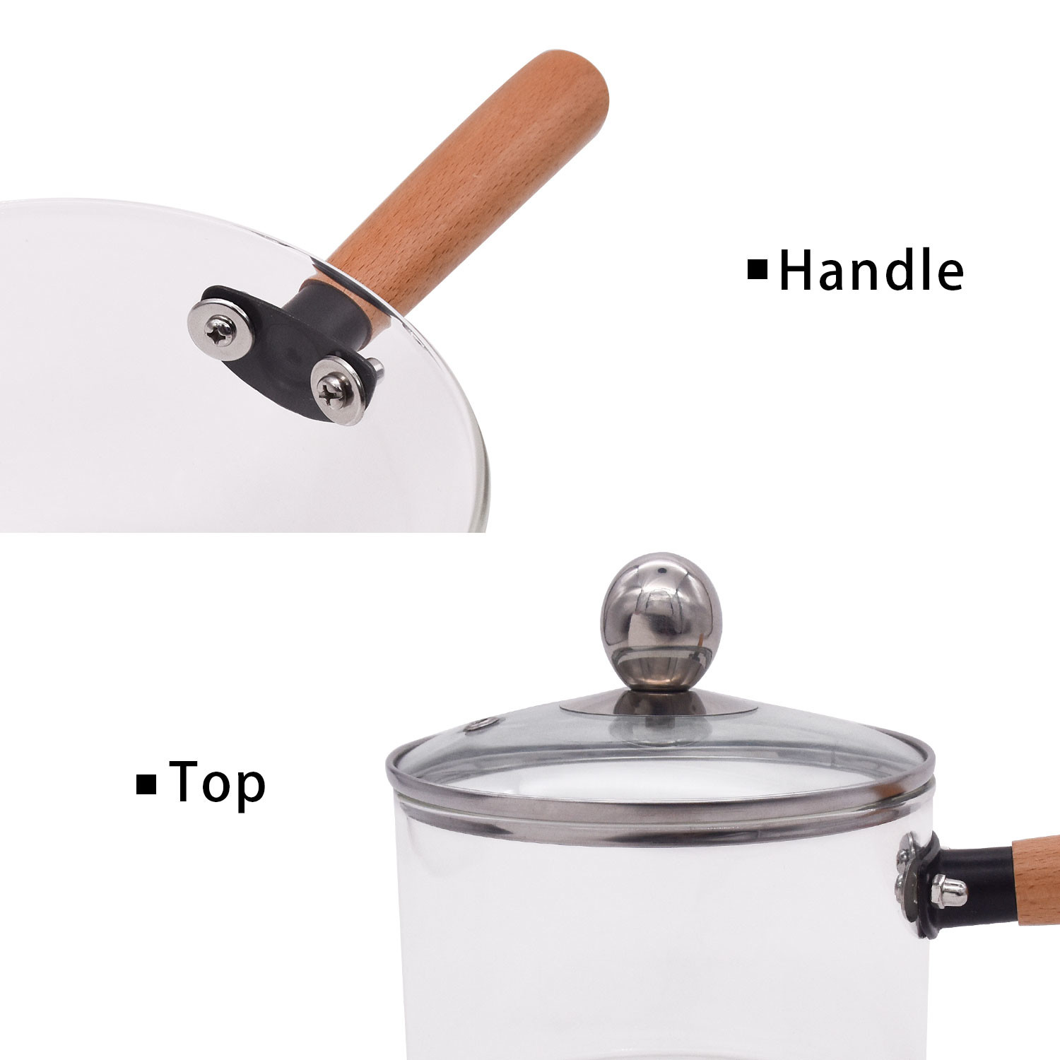 Kitchen Cookware Borosilicate Glass Pot With Wood Handle
