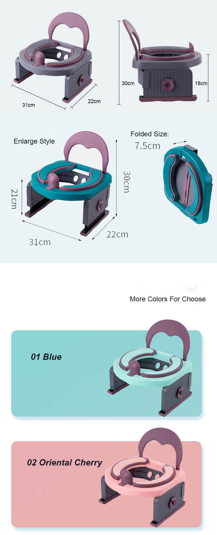 Solid Pattern Eco Friendly Baby Potty Toilet in Oriental Cherry/Sea Blue/Gray