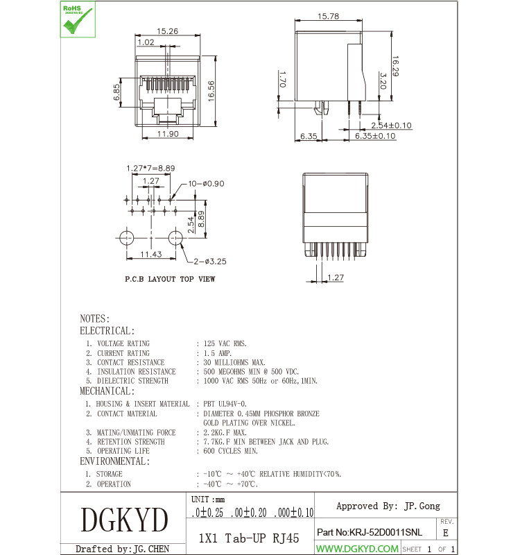 PBT Black 180 Degree RJ45 Single Port , CAT6 10 Pins 10 Contacts RJ45 Keystone Jack RJ45 With Transformer