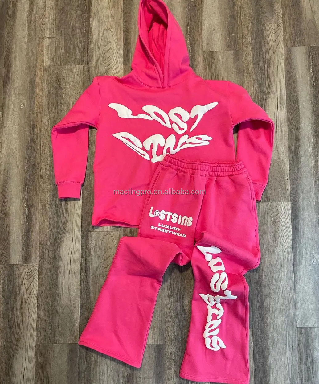 Men'S 3D Puff Print Flared Sweatpants And Cropped Hoodie Set For Tracksuit