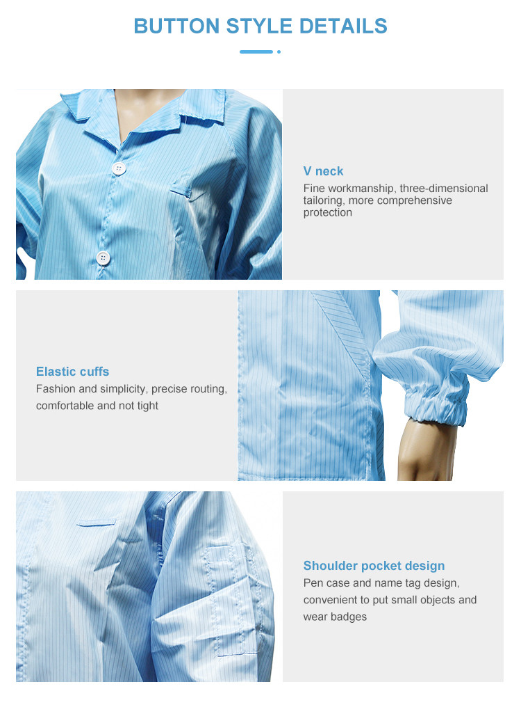 Antistatic Coverall ESD Smock Garment Dust Proof Reusable ESD Clothes Jumpsuit Workwear Jacket