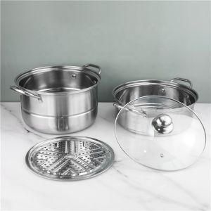  Restaurants Two Layer Stainless Steel Soup Pot Multi Layer With Glass Lid Manufactures