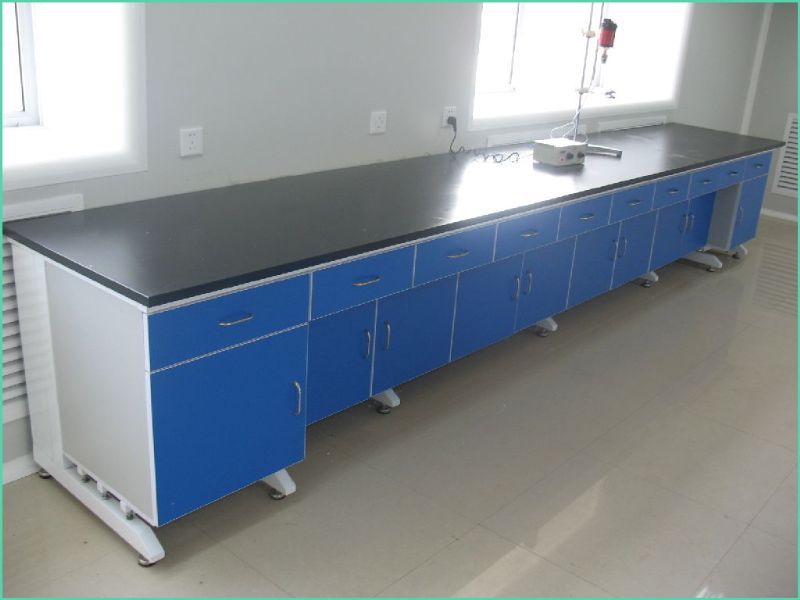 Modern Science Lab Benches Blue Strong With Steel And Wood Material