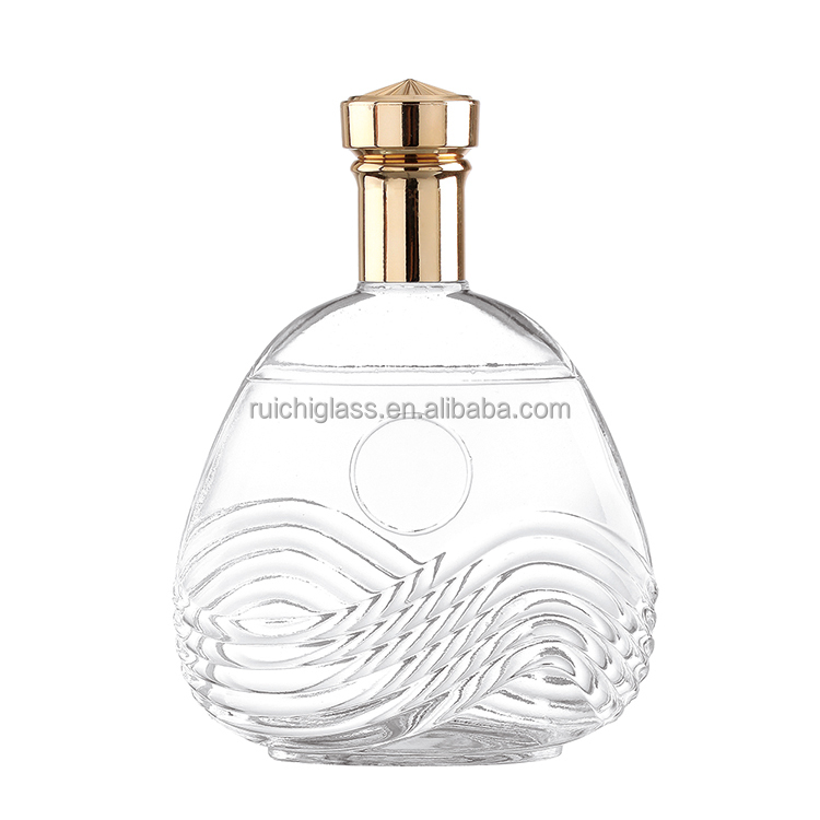 Transparent Vodka Bottles in Super Flint Glass for Brandy at and Embossed Design