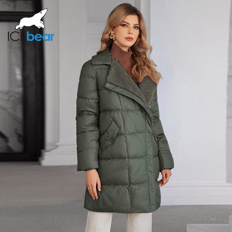 Luxurious Real Fox Fur Collar Mid Length Down / Cotton Jacket With Oblique Placket Design Showcasing Unique Elegance