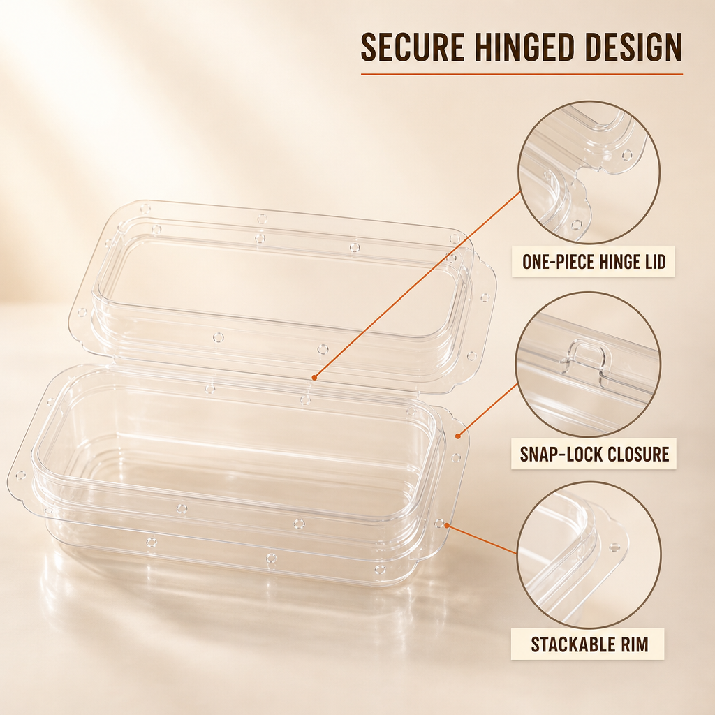 Crystal Clear PET PP Hinged Lid Clamshell Food Container Snap-Lock Stackable for Fruit Berry Salad Bakery OEM ODM