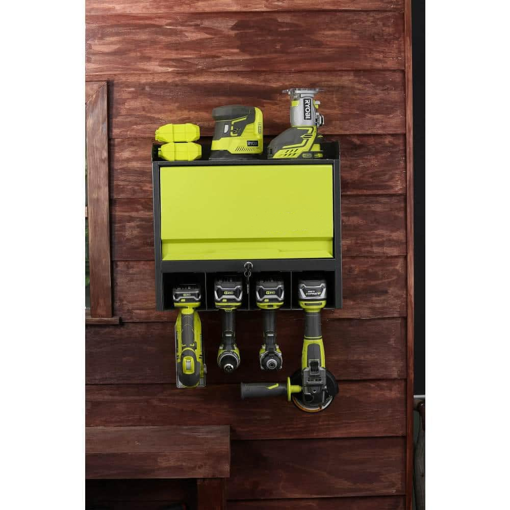 Wall Mounted Pegboard Power Tool Organizer with 3 Layers Utility Rack and 4 Drill Slots