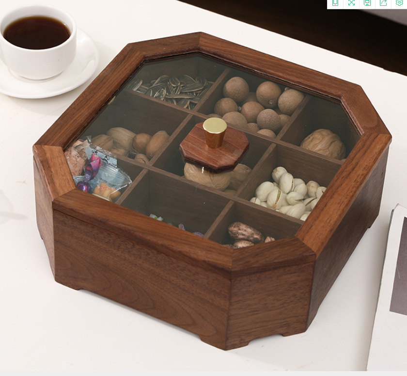 Solid wood storage box dried fruit nut box divided grid with lid walnut nine grid box