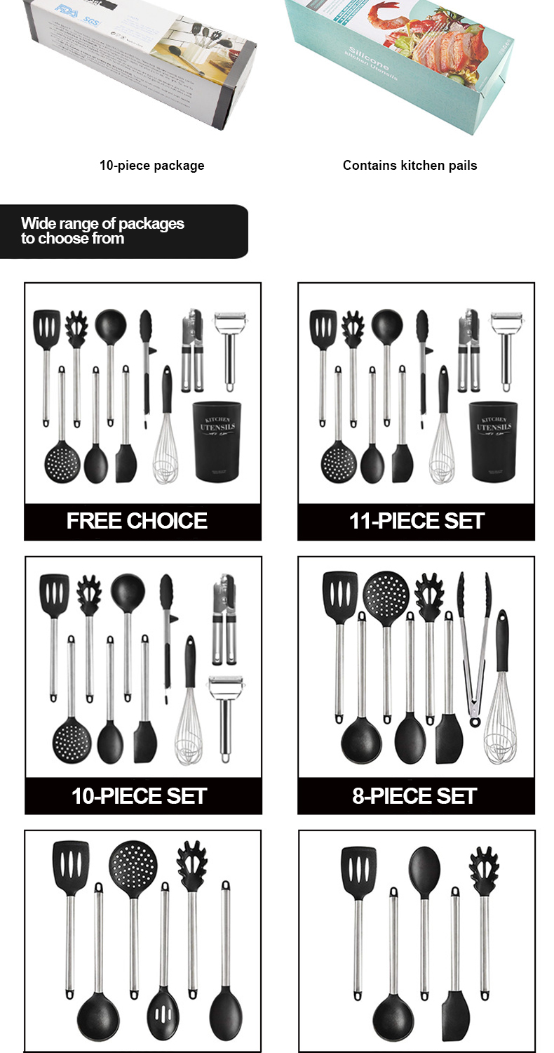 9Pcs Silicone Cooking Utensils With Stainless Steel Handle