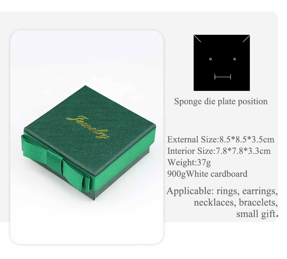 Dark Green Paper Jewelry Box 5x5x3cm Bowknot Ring Packaging Box