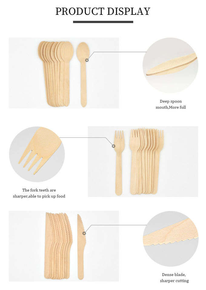 Disposable Wooden / Bamboo Cutlery Set With Fork Spoon Knife