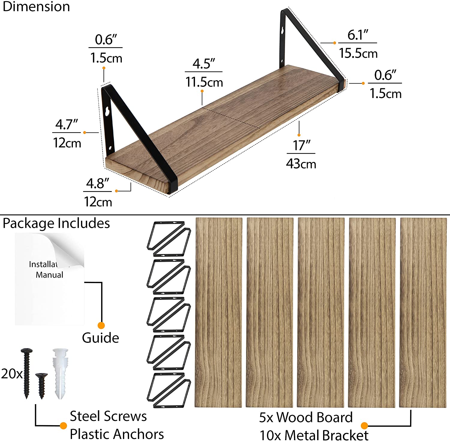 Single-side Bracket Metal Floating Shelf Brackets for Wall Mountable Home Decor Ideas