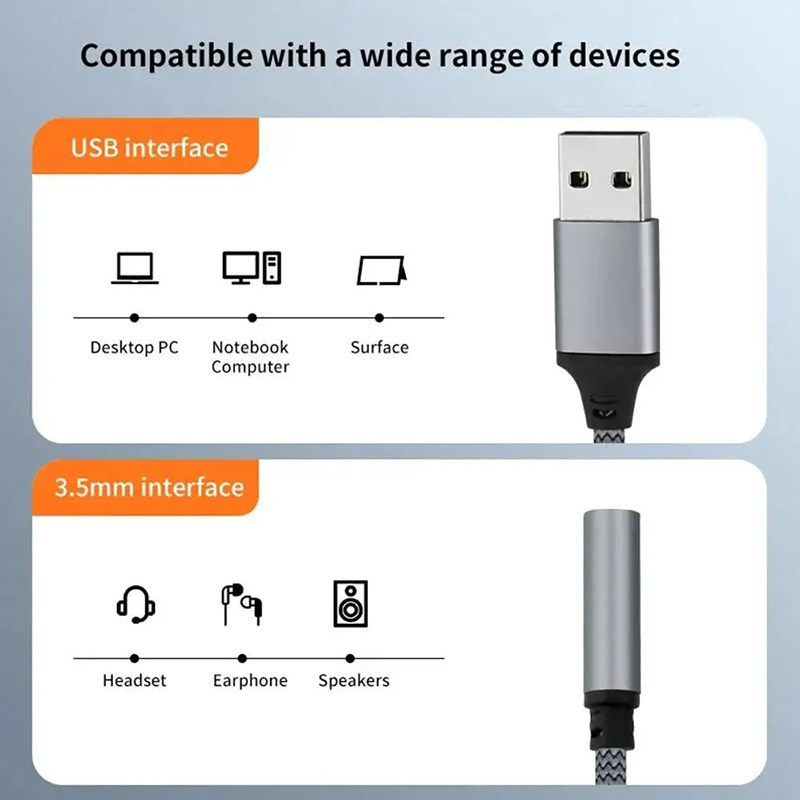 Professional Audio Interface USB Sound Card 2 In 1 USB To 3.5MM Jack Aux Audio Adapter