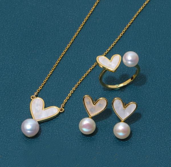Natural Pearl Shell Chokers Necklace Heart Shape 925 Sterling Silver Necklace