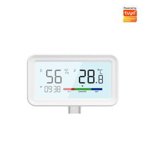 WiFi Indoor Hygrometer & Thermometer Sensor with Backlight, Remote App Control, Voice Integration for Alexa & Google Home – Tuya Smart Home Digital Solution