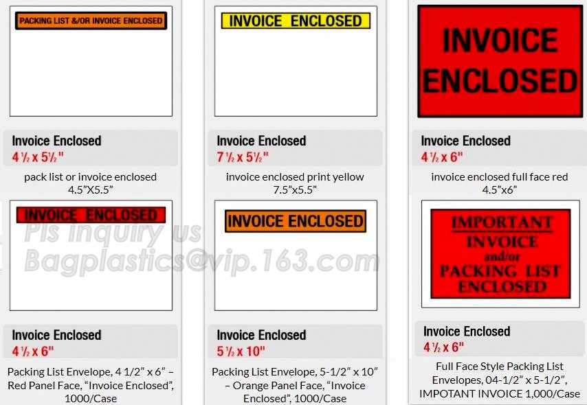 PP film 178*140mm invoice enclosed packing list envelopes, DHL Shipping pockets for waybill, A4 size plastic packing lis