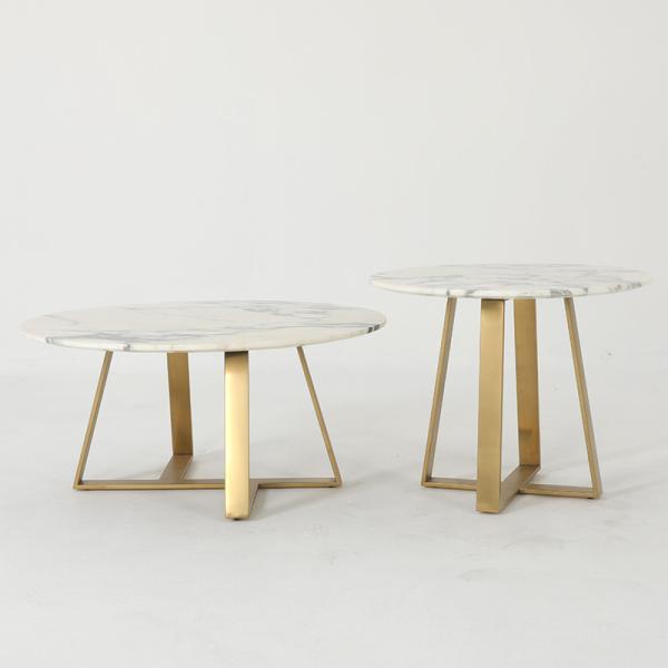 Living Room Stainless Steel Round Set coffee Table With Brushed Gold Satin