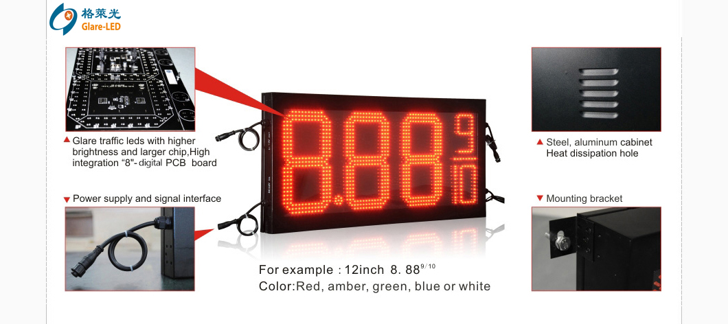 8.88 10 Inch 12 Inch 16 Inch Digital Petrol Station Sign Board Automatic Brightness