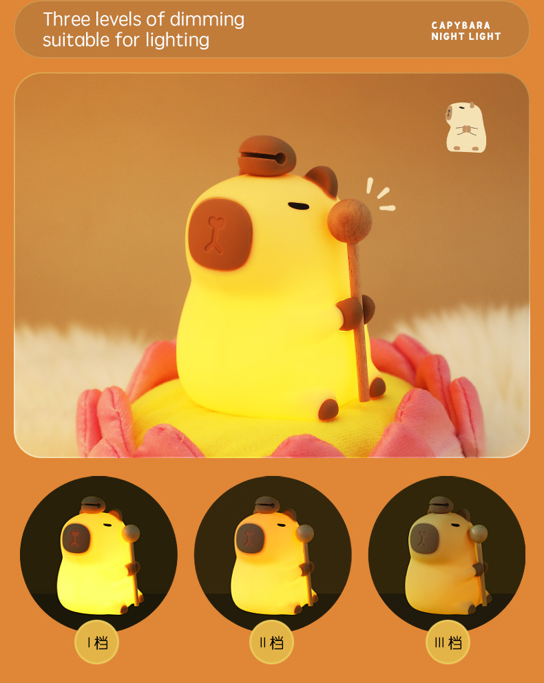 Cute Silicone Capybara Night Light Children's Nightlight Gift Usb Rechargeable Animal Silicone Night Lamp
