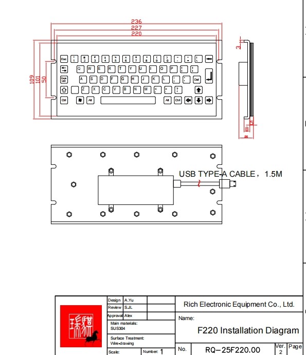 SUS 304 Industrial PC Keyboard Waterproof Dustproof Stainless Steel Keyboard