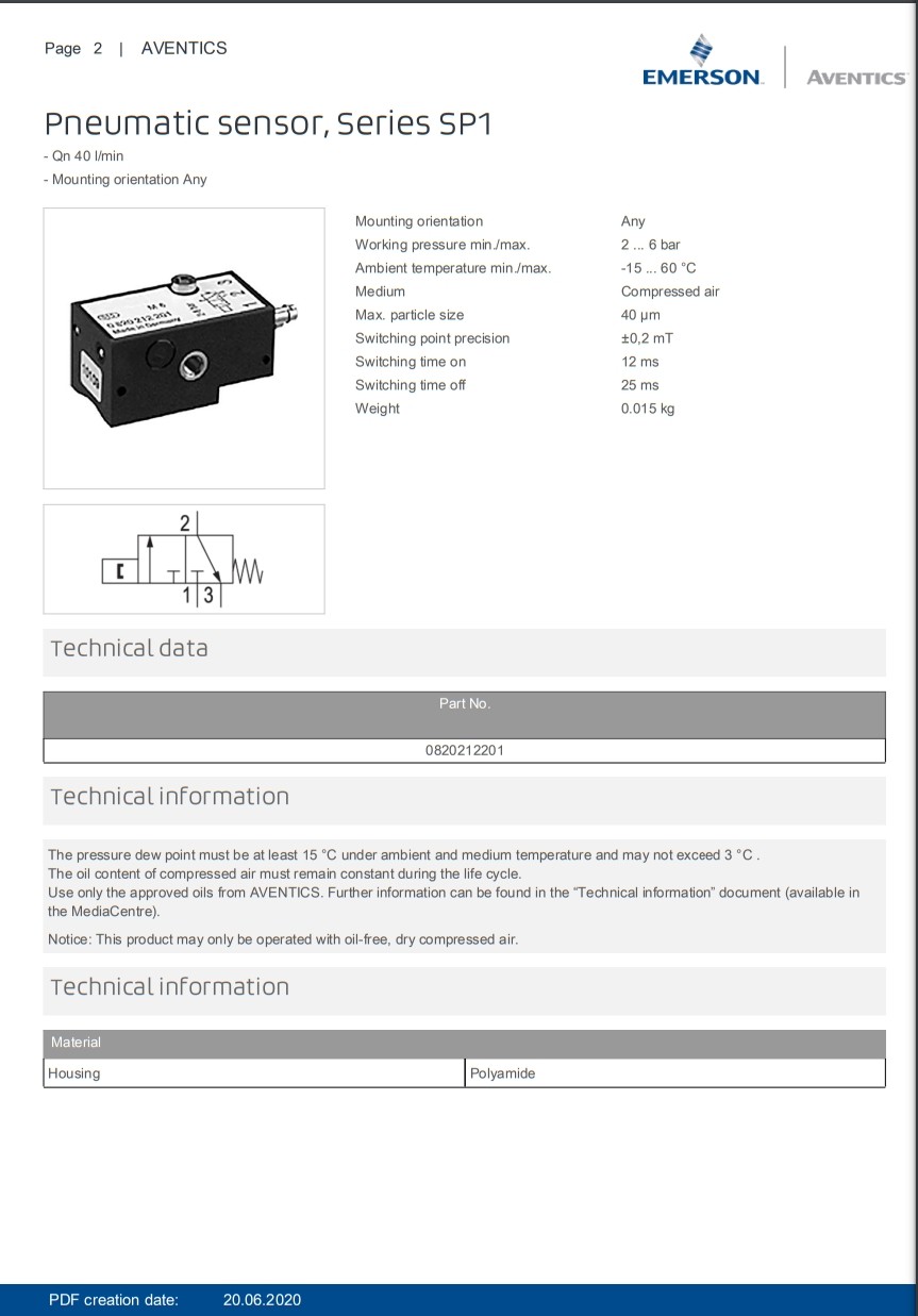 AVENTICS Series Flow Valve SP1 Proximity Pneumatic Sensors With Polyamide Housing