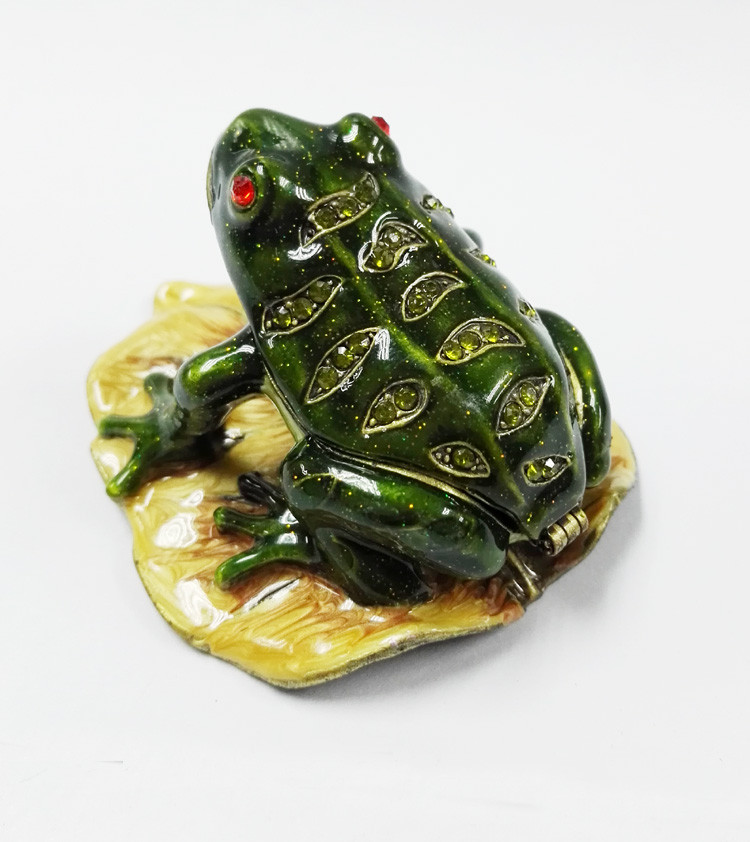 hot sale jeweled enamel frog prince trinket box Pewter alloy antique plated Frog Jeweled Trinket Box