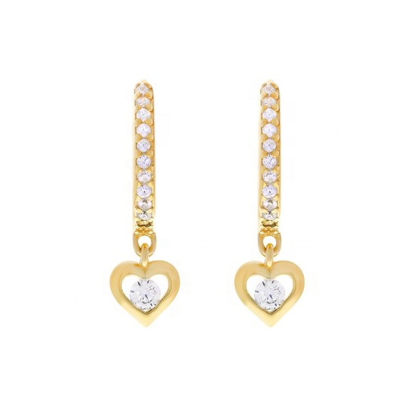Gold Plated Mini Dangle Heart CZ Huggie Earrings Add a Touch of Glamour to Your Look